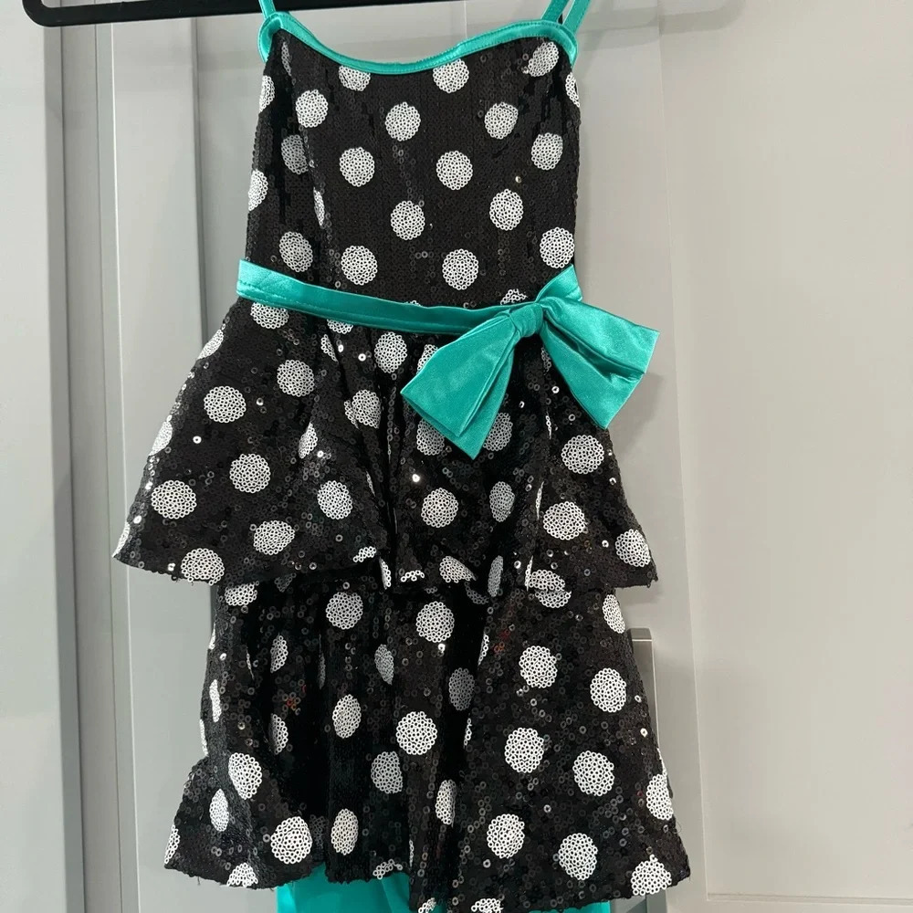 Weissman Costumes Polka Dot Catsuit with Bow Tiered Bodice over Leggings size MC - Picture 3 of 9